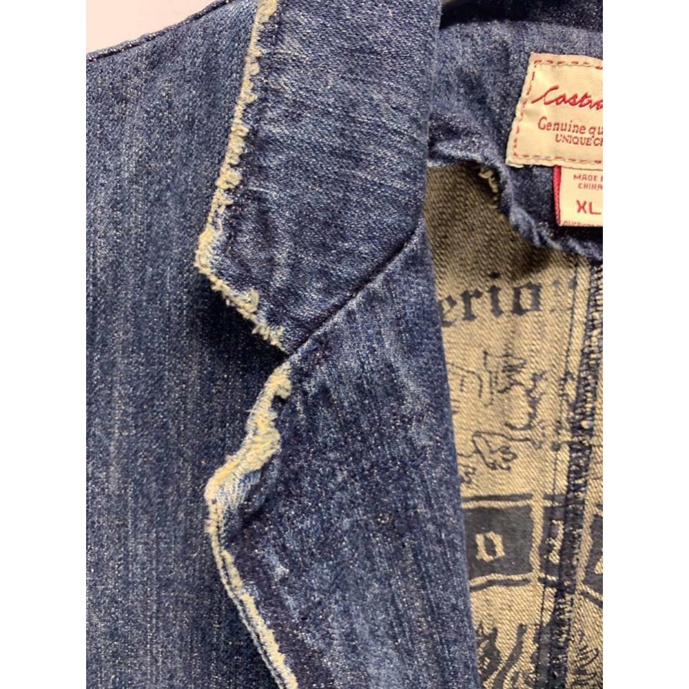 Castro Vintage Distressed Jean Jacket With Crescent Moon Cityscape Graphic XL - Picture 5 of 12